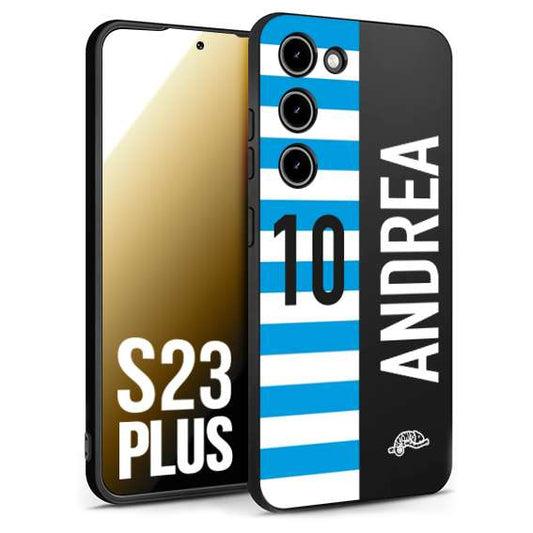 CUSTOMIZZA - Custodia cover nera morbida in tpu compatibile per Samsung S23 PLUS personalizzata calcio football nome e numero calciatori biancazzurri
