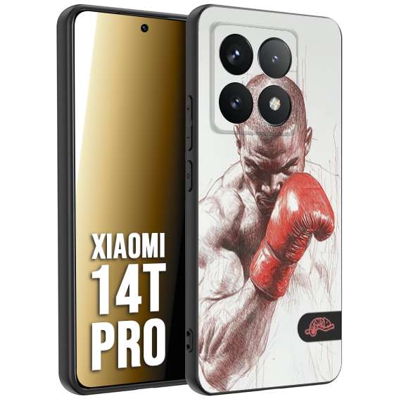 CUSTOMIZZA - Custodia cover nera morbida in tpu compatibile per Xiaomi 14T PRO pugilato pugili disegno tattoo guantoni box sport primo piano