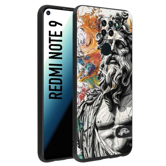CUSTOMIZZA - Custodia cover nera morbida in tpu compatibile per Xiaomi Redmi Note 9 statua colorata moderna antico tattoo splash color