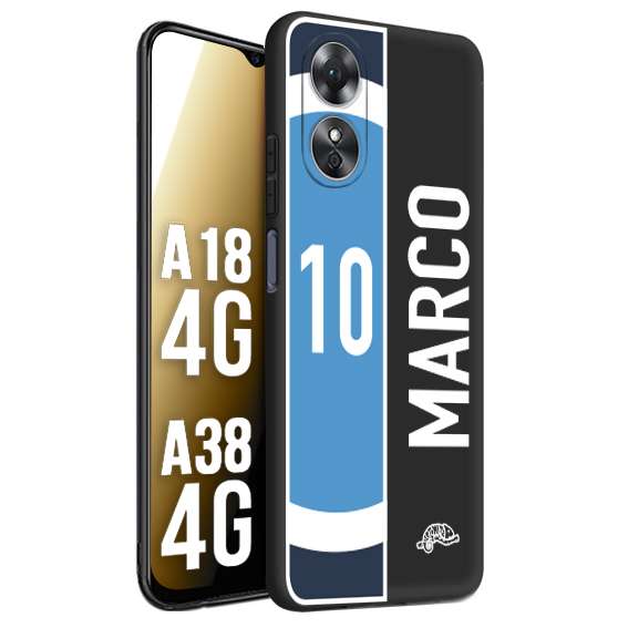 CUSTOMIZZA - Custodia cover nera morbida in tpu compatibile per Oppo A18 4G - A38 4G personalizzata calcio football nome e numero calciatori biancoazzurri bianco celesti