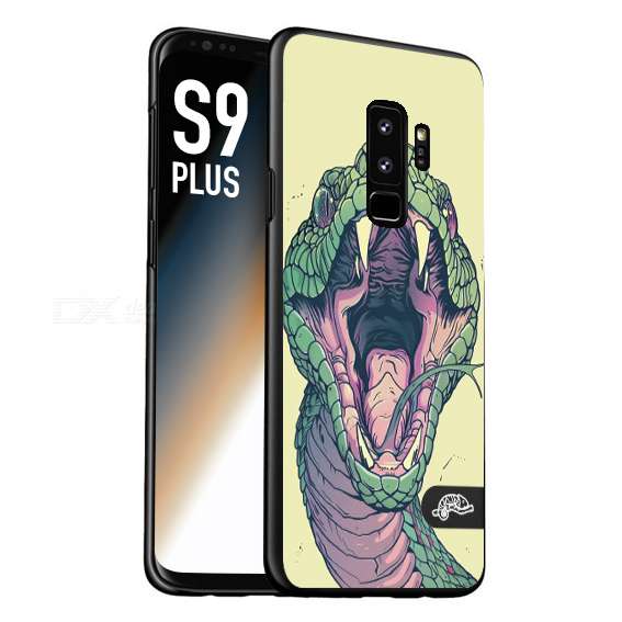 CUSTOMIZZA - Custodia cover nera morbida in tpu compatibile per Samsung S9 PLUS snake yellow green serpente tatuaggio tattoo disegnato a mano