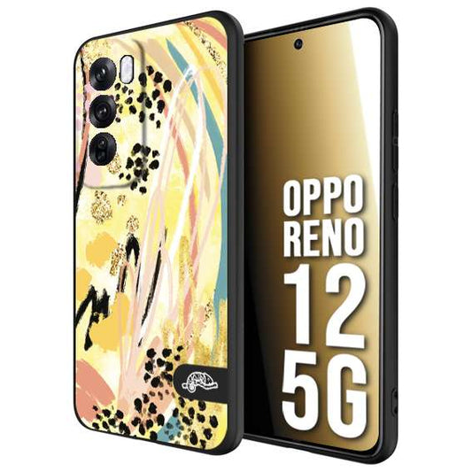 CUSTOMIZZA - Custodia cover nera morbida in tpu compatibile per Oppo Reno 12 5G astratti donna flower fantasia estate gialla rosa leopardata