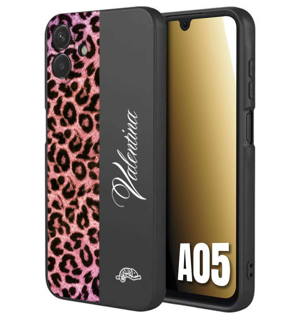 CUSTOMIZZA - Custodia cover nera morbida in tpu compatibile per Samsung A05 leopardato rosa fucsia personalizzata nome iniziali