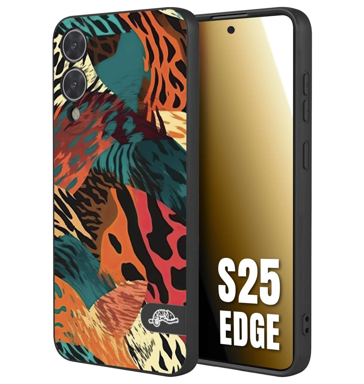 CUSTOMIZZA - Custodia cover nera morbida in tpu compatibile per Samsung S25 EDGE leopardato tigrato tiger colorata summer arancio verde fucsia