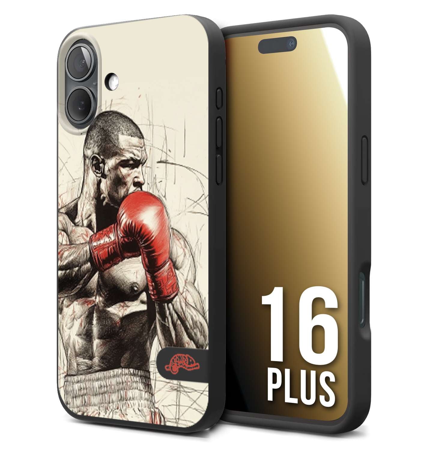 CUSTOMIZZA - Custodia cover nera morbida in tpu compatibile per iPhone 16 PLUS pugilato pugili disegno tattoo guantoni box sport ring
