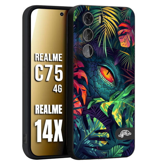 CUSTOMIZZA - Custodia cover nera morbida in tpu compatibile per Realme 14X - C75 4G animali color giungla tropicale occhio di coccodrillo alligatore disegnato
