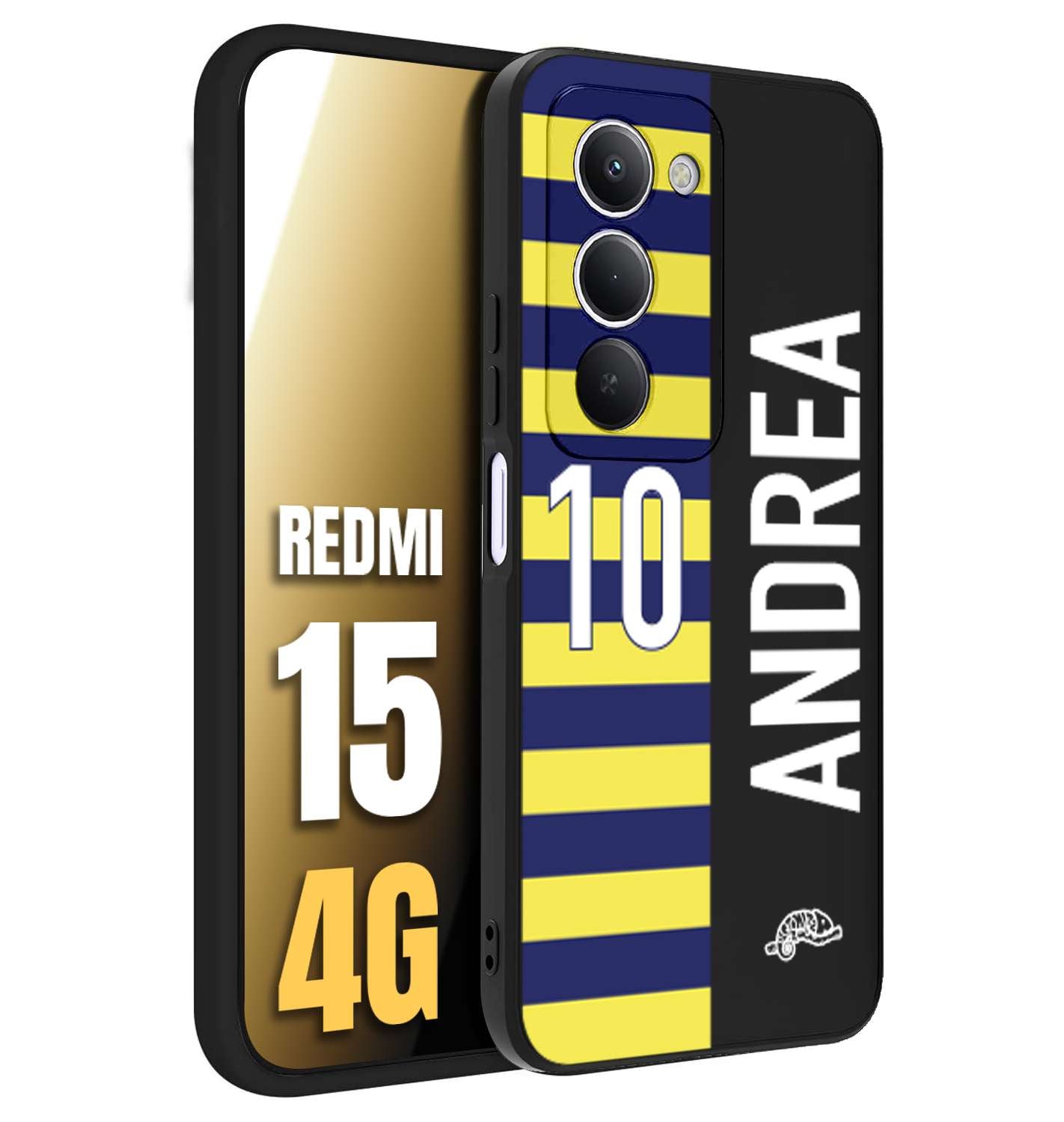 CUSTOMIZZA - Custodia cover nera morbida in tpu compatibile per Xiaomi Redmi 15 4G personalizzata calcio football nome e numero calciatori giallo blu