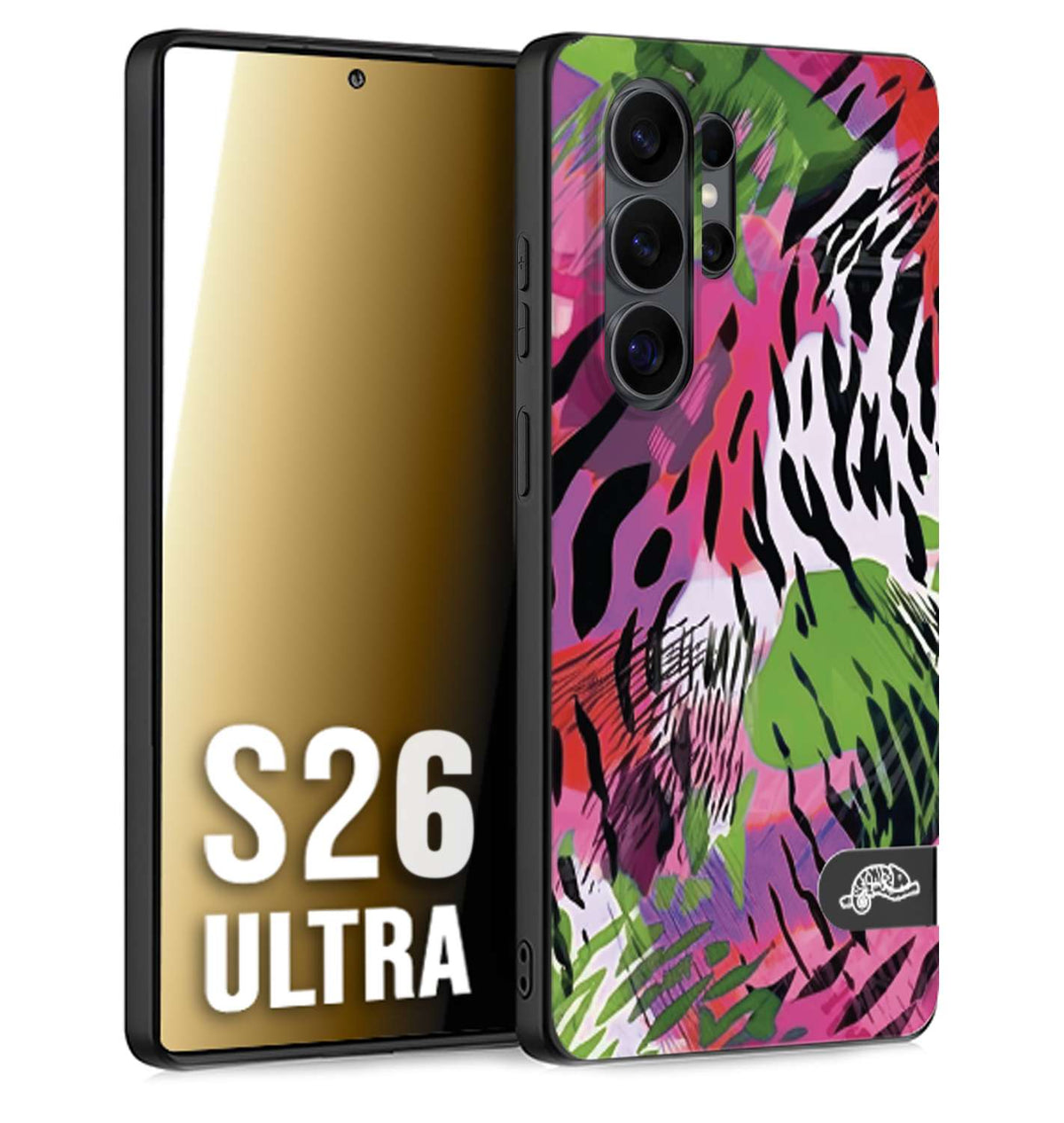 CUSTOMIZZA - Custodia cover nera morbida in tpu compatibile per Samsung S26 ULTRA leopardato tigrato tiger colorata summer color verde fucsia