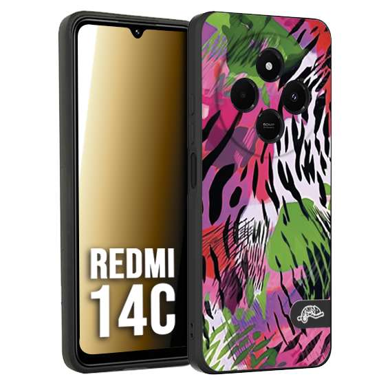 CUSTOMIZZA - Custodia cover nera morbida in tpu compatibile per Xiaomi Redmi 14C leopardato tigrato tiger colorata summer color verde fucsia