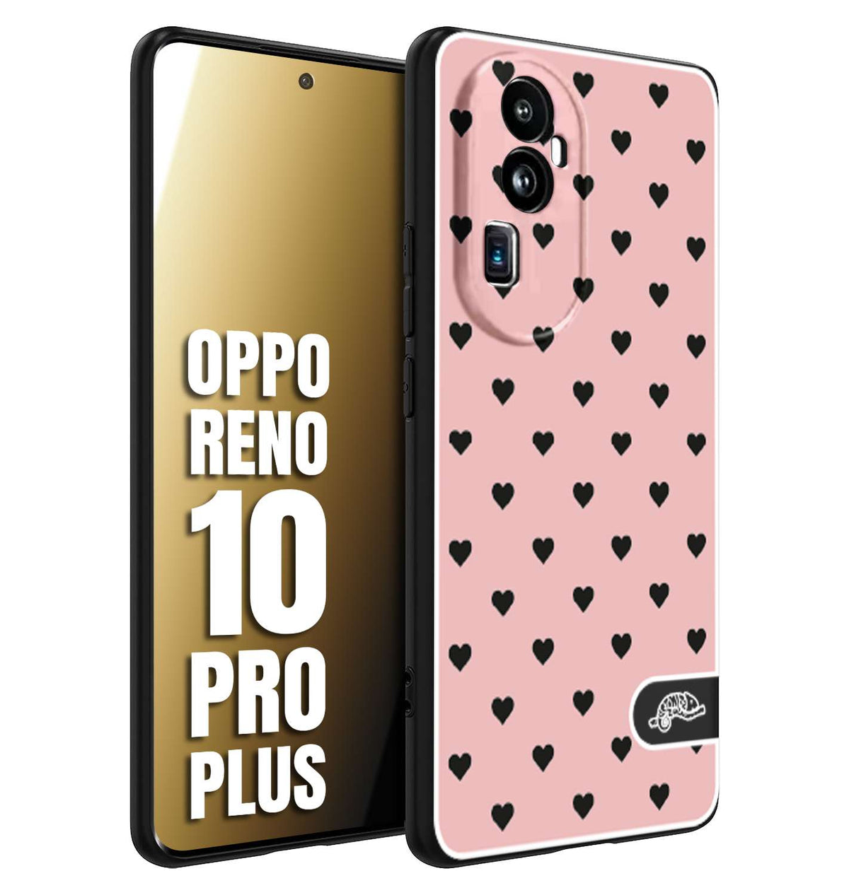 CUSTOMIZZA - Custodia cover nera morbida in tpu compatibile per Oppo Reno 10 PRO PLUS cuori pois rosa donna pin up vintage
