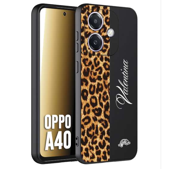 CUSTOMIZZA - Custodia cover nera morbida in tpu compatibile per Oppo A40 custom nome scritta leopardato maculato donna marrone leopard