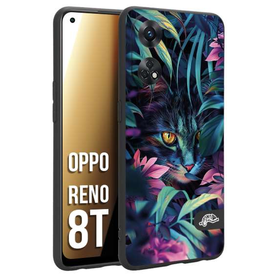 CUSTOMIZZA - Custodia cover nera morbida in tpu compatibile per Oppo Reno 8T animali color giungla tropicale occhio di gatto colori vibranti disegnato