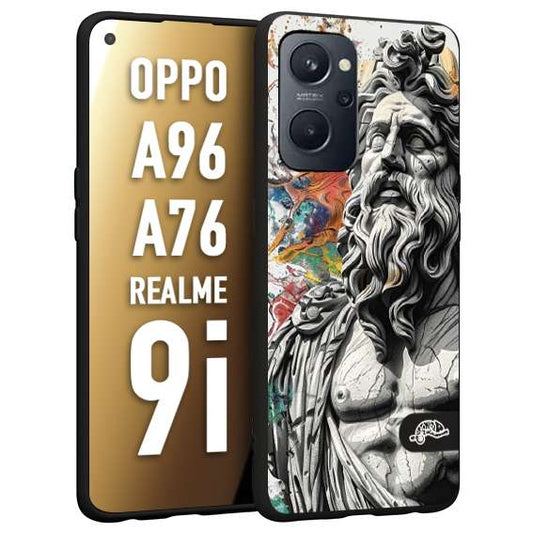 CUSTOMIZZA - Custodia cover nera morbida in tpu compatibile per Realme 9i - A96 - A76 statua colorata moderna antico tattoo splash color
