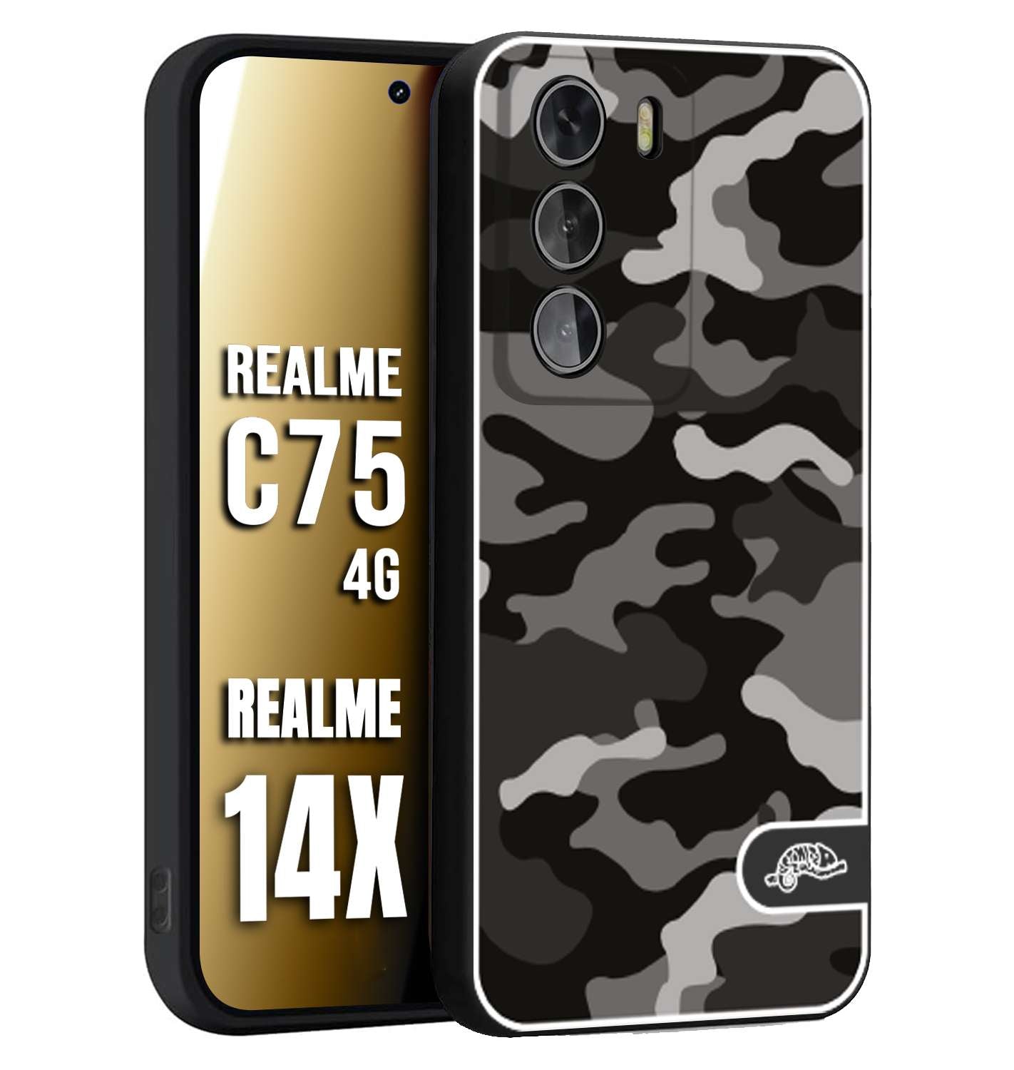 CUSTOMIZZA - Custodia cover nera morbida in tpu compatibile per Realme 14X - C75 4G camouflage mimetico militare nero black grigio
