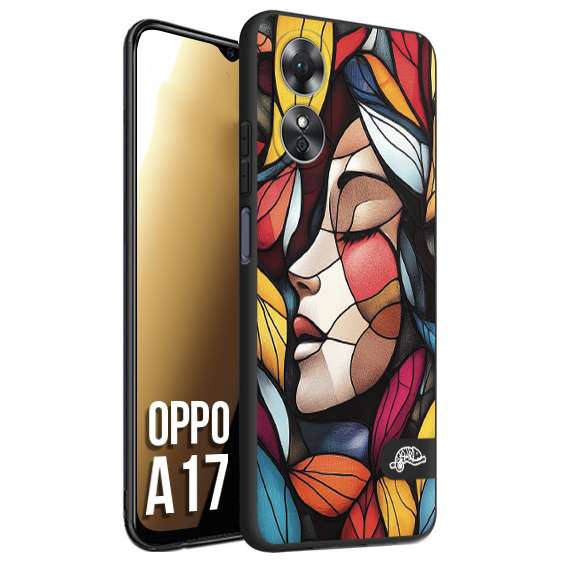 CUSTOMIZZA - Custodia cover nera morbida in tpu compatibile per Oppo A17 Vetrata artistica volto di donna profilo fogliare mosaico di vetro colorato