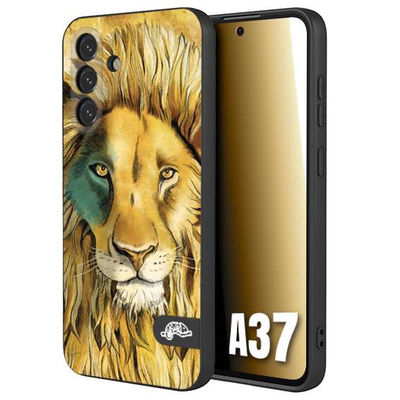 CUSTOMIZZA - Custodia cover nera morbida in tpu compatibile per Samsung A37 leone lion disegnato a mano giallo blu a rilievo artistico brown