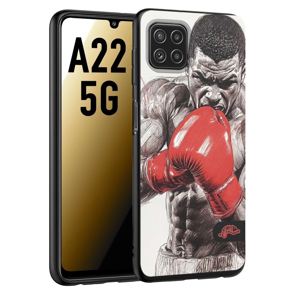 CUSTOMIZZA - Custodia cover nera morbida in tpu compatibile per Samsung A22 5G pugilato pugili disegno tattoo guantoni box pesi massimi gancio