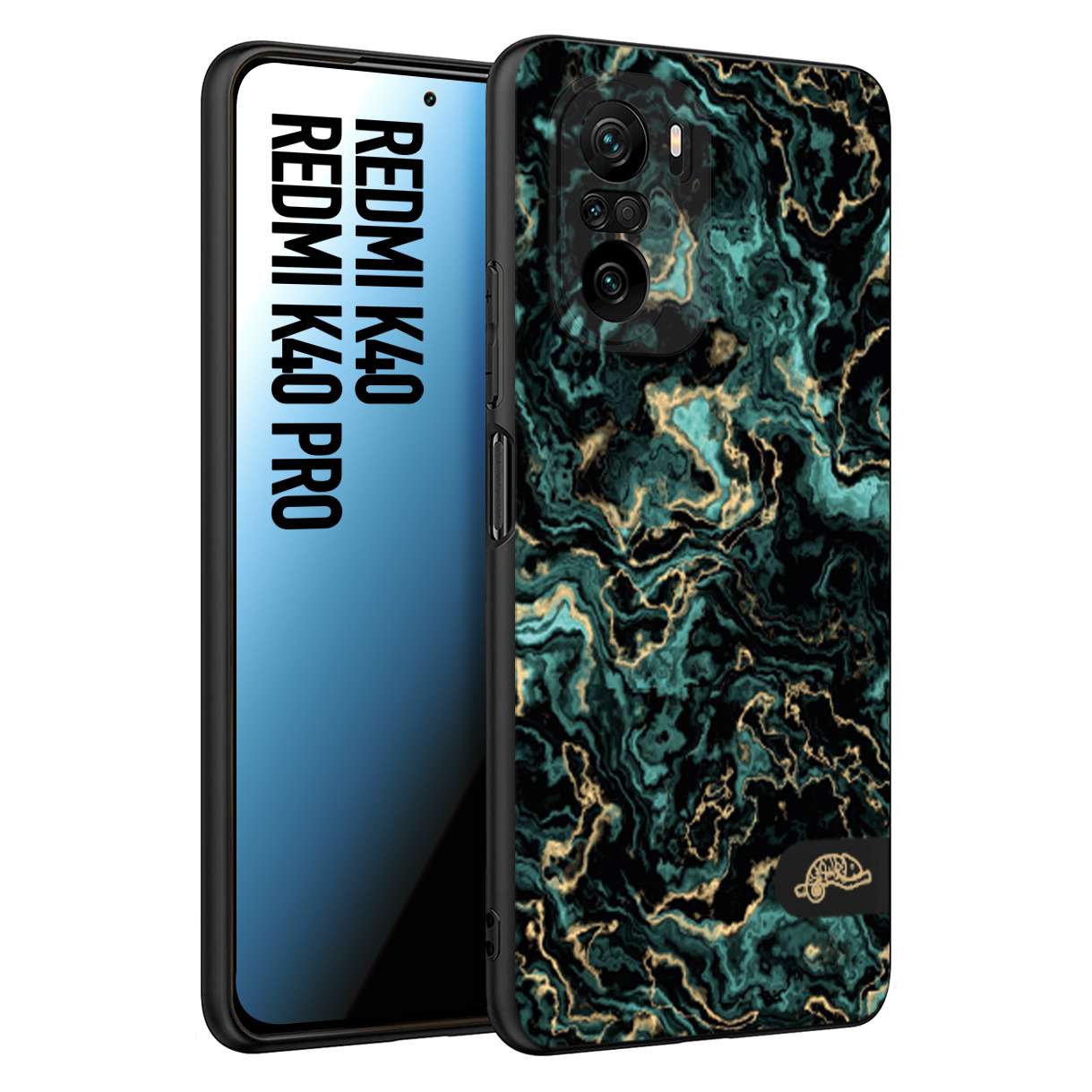 CUSTOMIZZA - Custodia cover nera morbida in tpu compatibile per Xiaomi Redmi K40 - K40 Pro effetto marmo marble verde green venature dorato pietra