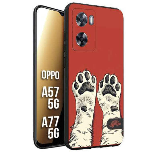 CUSTOMIZZA - Custodia cover nera morbida in tpu compatibile per Oppo A57 5G - A77 5G zampe di gatto cat paws rossa red disegnata fumetto cartoon