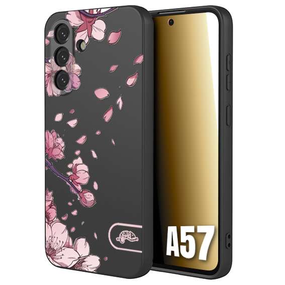 CUSTOMIZZA - Custodia cover nera morbida in tpu compatibile per Samsung A57 giapponese fiori di ciliegio in fiore a rilievo disegnata tattoo