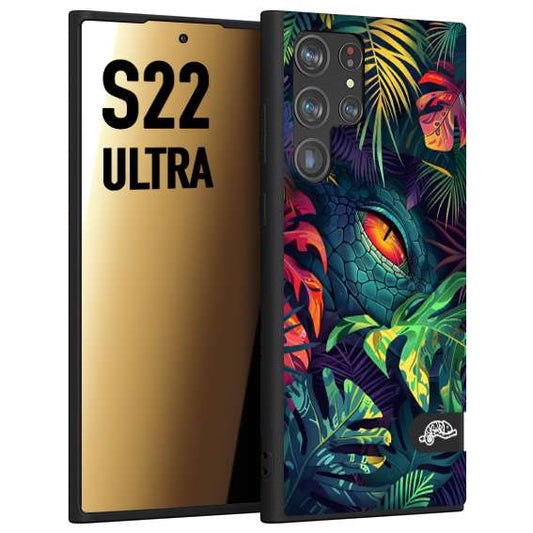 CUSTOMIZZA - Custodia cover nera morbida in tpu compatibile per Samsung S22 ULTRA animali color giungla tropicale occhio di coccodrillo alligatore disegnato
