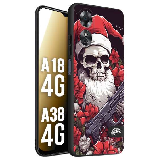 CUSTOMIZZA - Custodia cover nera morbida in tpu compatibile per Oppo A18 4G - A38 4G teschio natale santa claus fiori tattoo disegnato