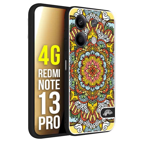 CUSTOMIZZA - Custodia cover nera morbida in tpu compatibile per Xiaomi Redmi Note 13 PRO 4G mandala colorato fiore nuvole arancione