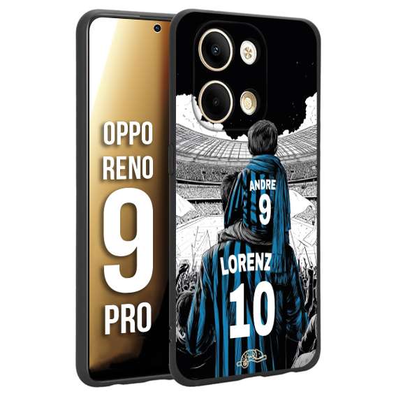 CUSTOMIZZA - Custodia cover nera morbida in tpu compatibile per Oppo Reno 9 PRO personalizzata calcio football padre e figlio calciatori nerazzurra