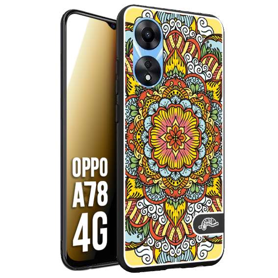 CUSTOMIZZA - Custodia cover nera morbida in tpu compatibile per Oppo A78 4G mandala colorato fiore nuvole arancione
