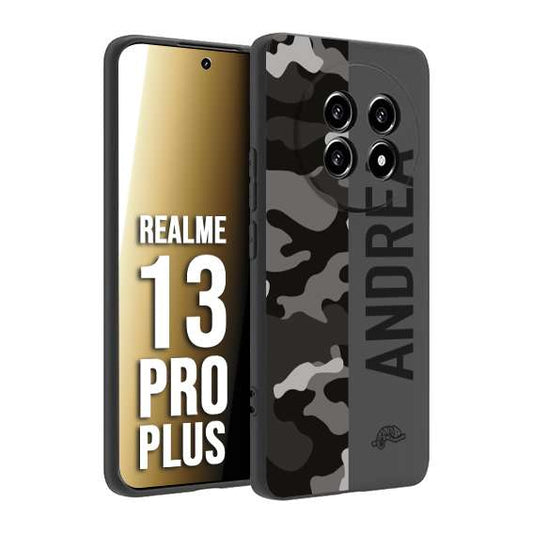 CUSTOMIZZA - Custodia cover nera morbida in tpu compatibile per Realme 13 PRO PLUS camouflage mimetico militare personalizzata nome