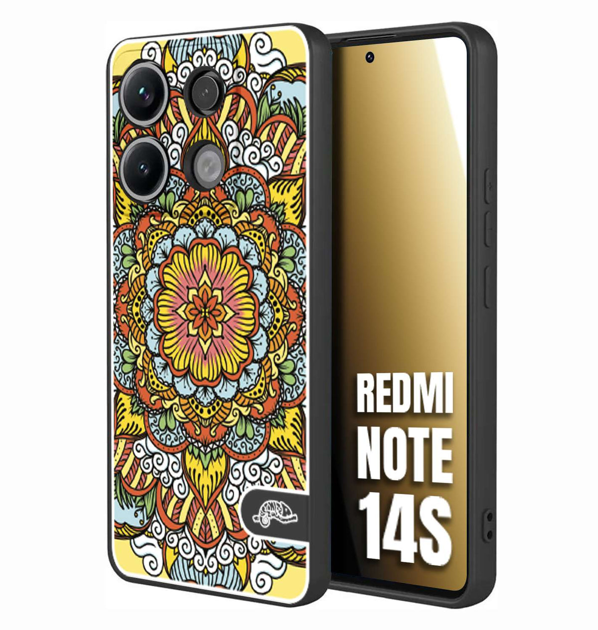 CUSTOMIZZA - Custodia cover nera morbida in tpu compatibile per Xiaomi Redmi Note 14S mandala colorato fiore nuvole arancione
