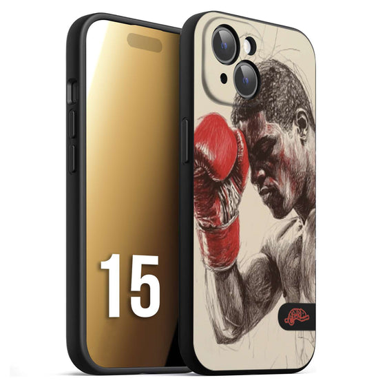 CUSTOMIZZA - Custodia cover nera morbida in tpu compatibile per iPhone 15 pugilato pugili disegno tattoo guantoni boxer pesi massimi