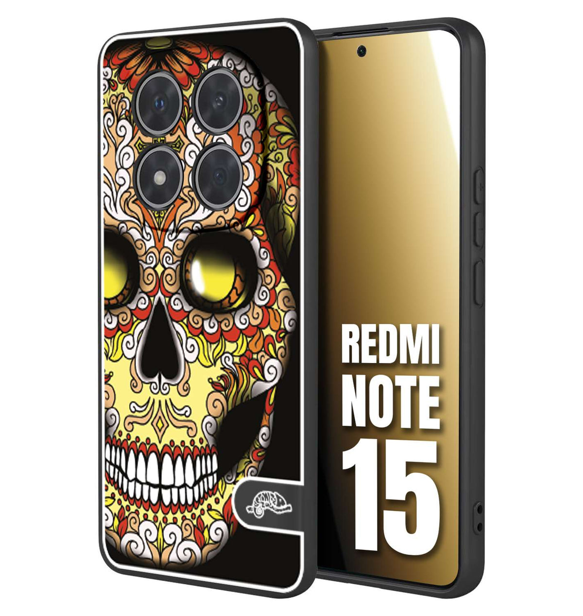 CUSTOMIZZA - Custodia cover nera morbida in tpu compatibile per Xiaomi Redmi Note 15 teschio messicano Mexican skull giallo rosso arancio