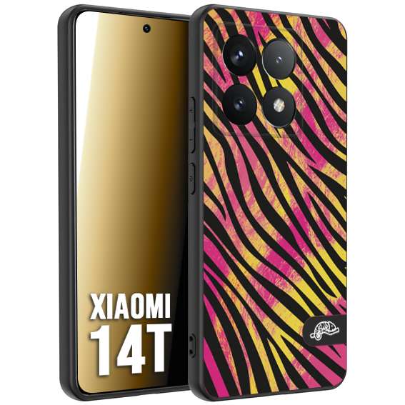 CUSTOMIZZA - Custodia cover nera morbida in tpu compatibile per Xiaomi 14T zebrata maculata a rilievo soft touch donna fucsia gialla