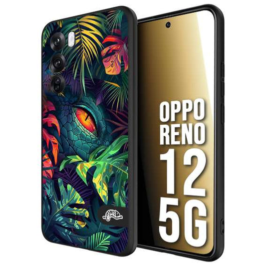 CUSTOMIZZA - Custodia cover nera morbida in tpu compatibile per Oppo Reno 12 5G animali color giungla tropicale occhio di coccodrillo alligatore disegnato