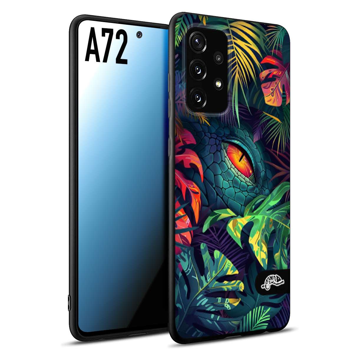 CUSTOMIZZA - Custodia cover nera morbida in tpu compatibile per Samsung A72 animali color giungla tropicale occhio di coccodrillo alligatore disegnato