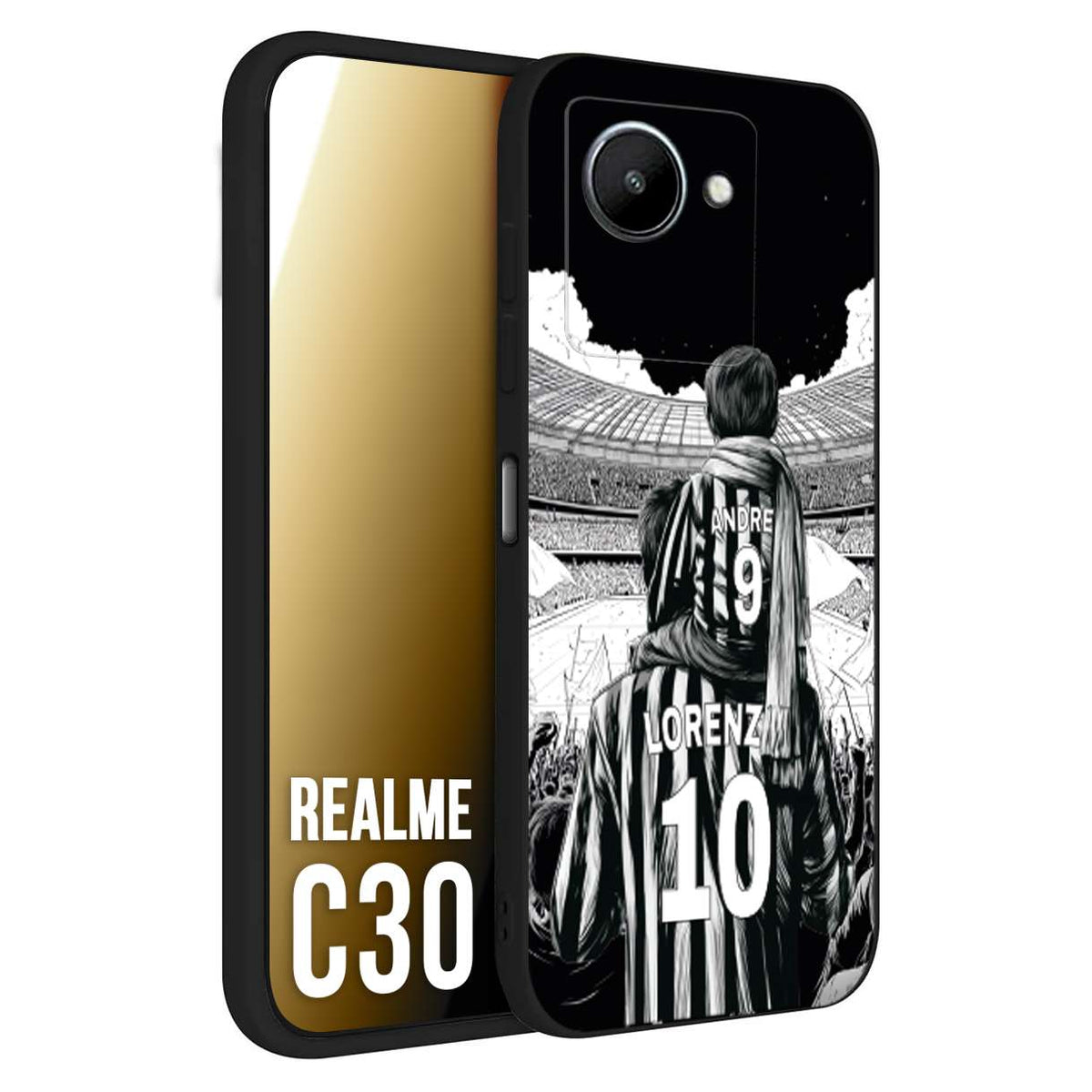 CUSTOMIZZA - Custodia cover nera morbida in tpu compatibile per Realme C30 personalizzata calcio football nome e numero calciatori bianconeri bianca e nera