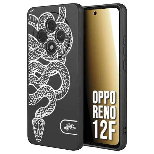 CUSTOMIZZA - Custodia cover nera morbida in tpu compatibile per Oppo Reno 12F serpente snake bianco a rilievo disegnato tattoo tatuaggio