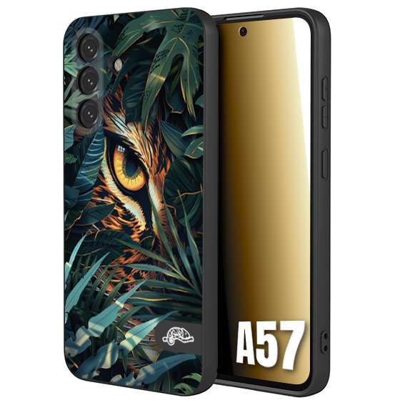 CUSTOMIZZA - Custodia cover nera morbida in tpu compatibile per Samsung A57 animali color giungla tropicale occhio di giaguaro felino disegnato