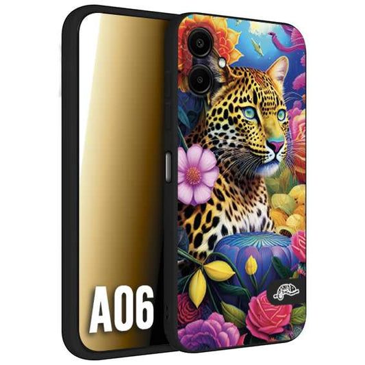 CUSTOMIZZA - Custodia cover nera morbida in tpu compatibile per Samsung A06 astratti donna flower fantasia leopardo ghepardo animali colorati