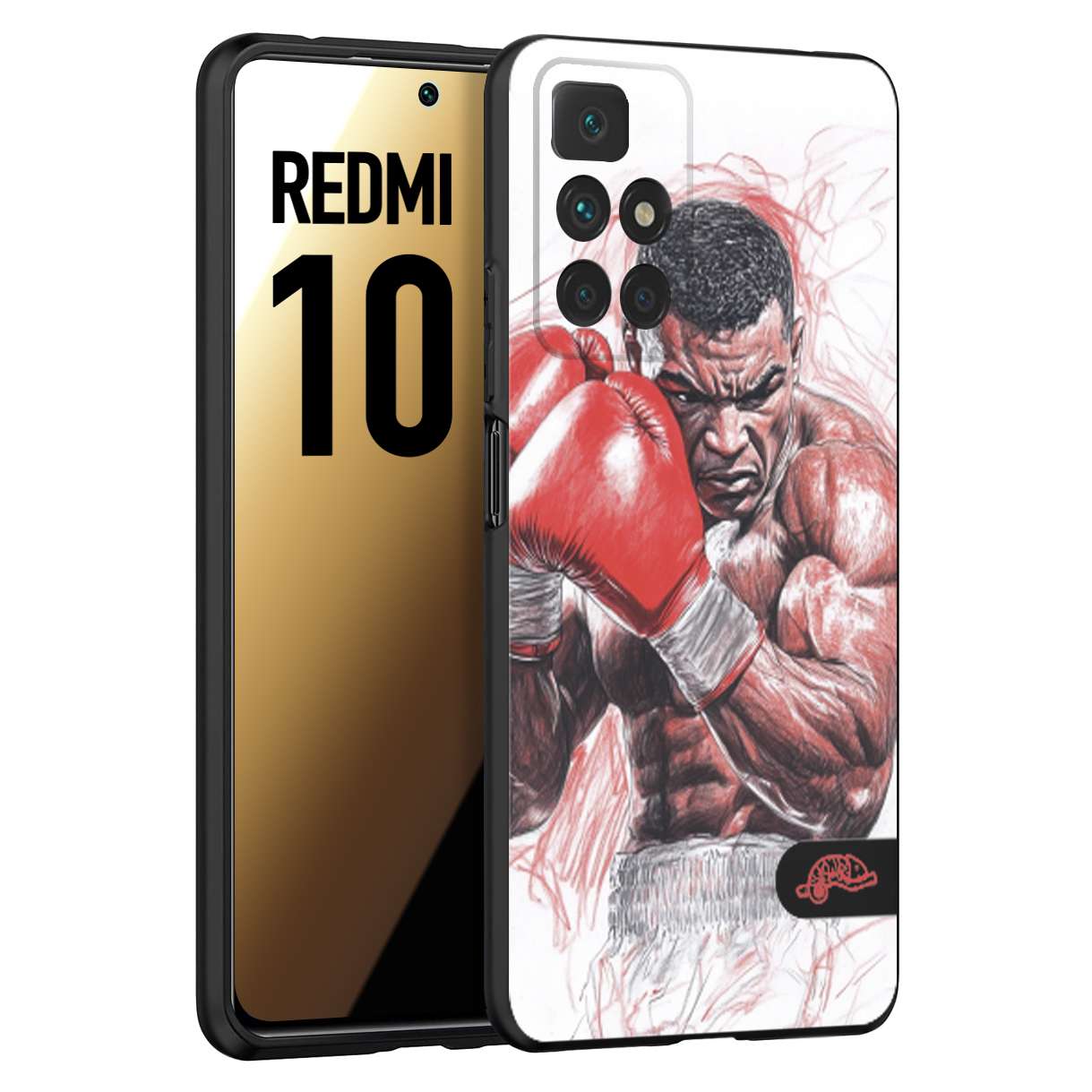 CUSTOMIZZA - Custodia cover nera morbida in tpu compatibile per Xiaomi Redmi 10 pugilato pugili disegno tattoo guantoni boxer pesi massimi iron mike
