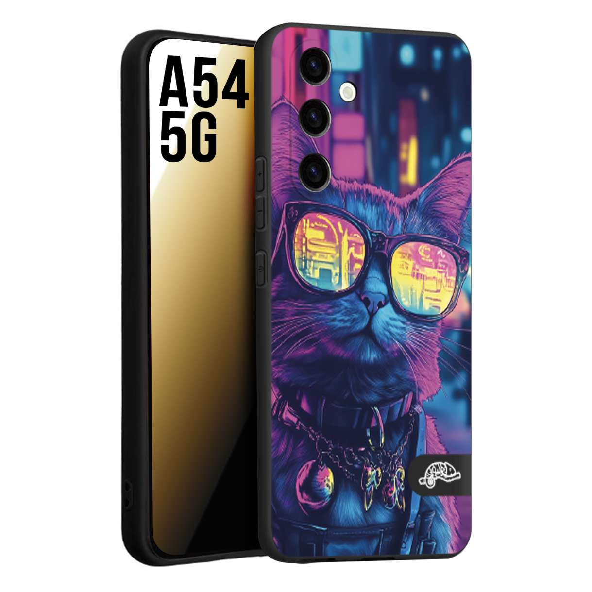 CUSTOMIZZA - Custodia cover nera morbida in tpu compatibile per Samsung A54 5G animali cyberpunk gatto street cat fucsia blu giallo
