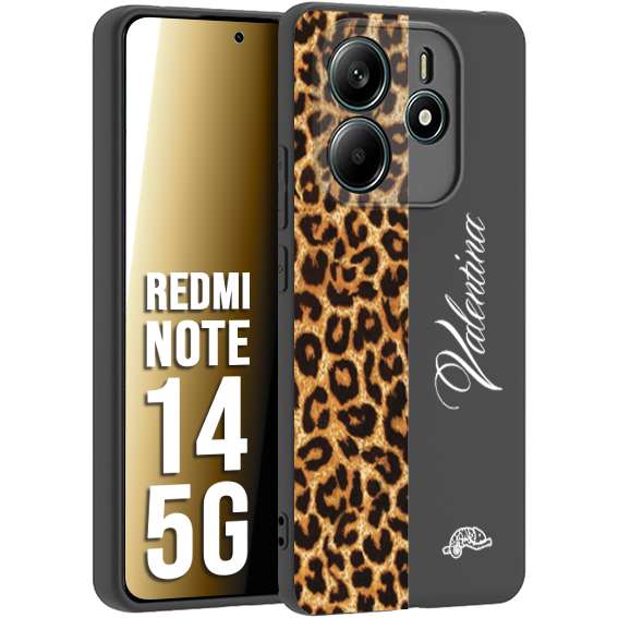 CUSTOMIZZA - Custodia cover nera morbida in tpu compatibile per Xiaomi Redmi Note 14 5G custom nome scritta leopardato maculato donna marrone leopard
