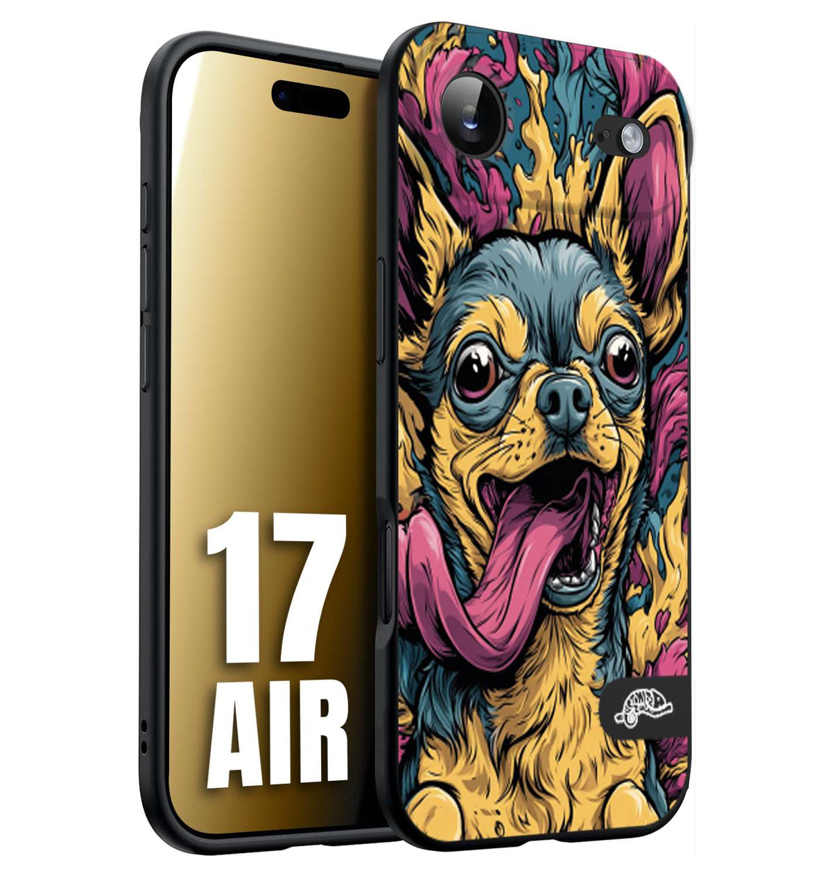 CUSTOMIZZA - Custodia cover nera morbida in tpu compatibile per iPhone 17 AIR Chihuahua illustrazione cane pop art cane street art cartone animato