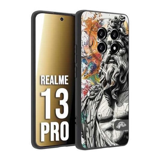 CUSTOMIZZA - Custodia cover nera morbida in tpu compatibile per Realme 13 PRO statua colorata moderna antico tattoo splash color