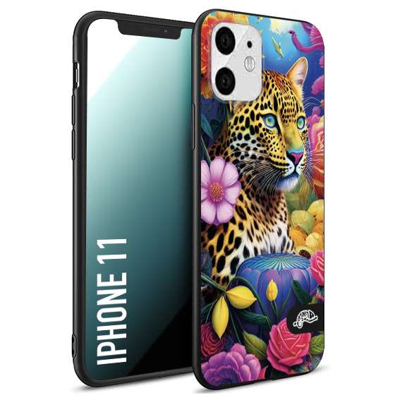 CUSTOMIZZA - Custodia cover nera morbida in tpu compatibile per iPhone 11 astratti donna flower fantasia leopardo ghepardo animali colorati