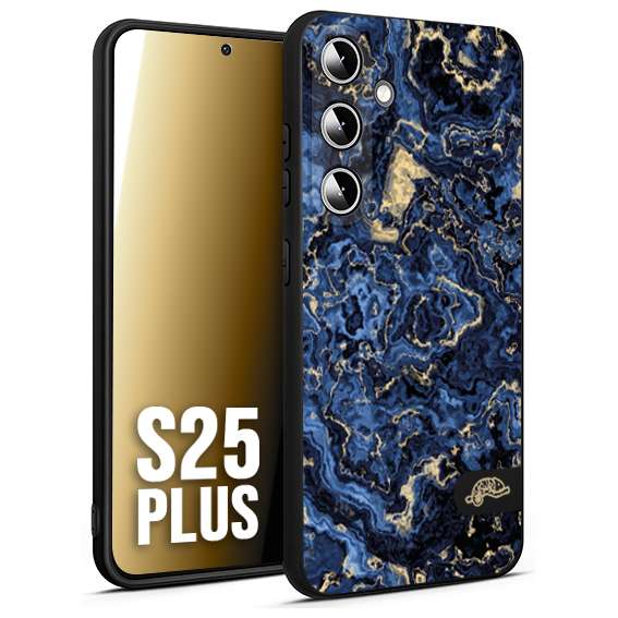 CUSTOMIZZA - Custodia cover nera morbida in tpu compatibile per Samsung S25 PLUS effetto marmo marble blu venature dorato psichedelico