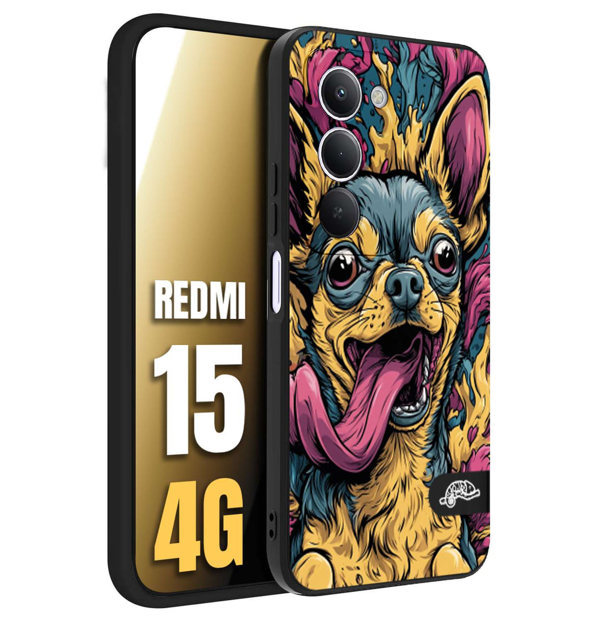 CUSTOMIZZA - Custodia cover nera morbida in tpu compatibile per Xiaomi Redmi 15 4G Chihuahua illustrazione cane pop art cane street art cartone animato