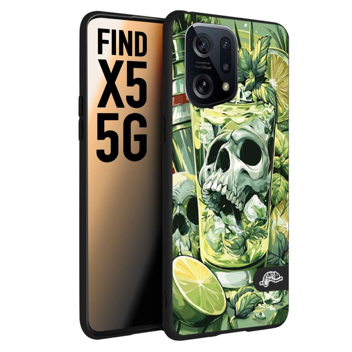 CUSTOMIZZA - Custodia cover nera morbida in tpu compatibile per Oppo Find X5 Mojito cocktail teschio illustrazione drink lime menta ghiacci tropicale street art
