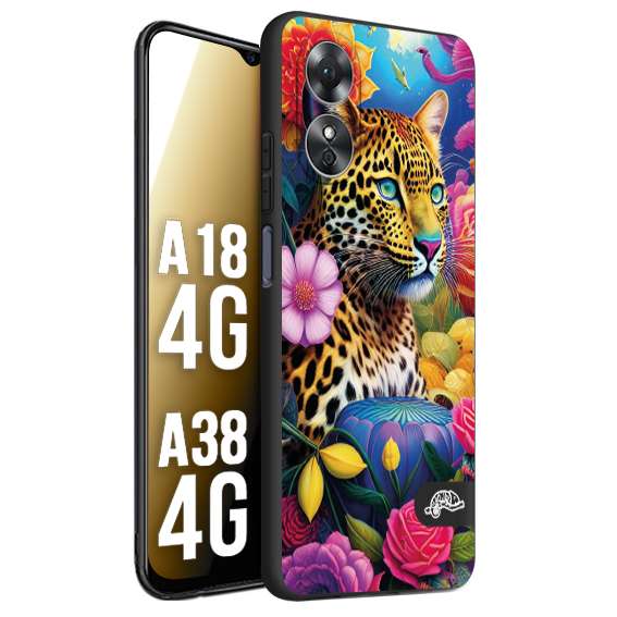 CUSTOMIZZA - Custodia cover nera morbida in tpu compatibile per Oppo A18 4G - A38 4G astratti donna flower fantasia leopardo ghepardo animali colorati